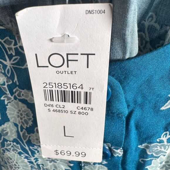 Loft teal blue button front belted shirt dress size large NWT - Picture 6 of 8